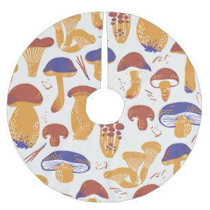 Vintage Edible Mushrooms Illustration Brushed Polyester Tree Skirt