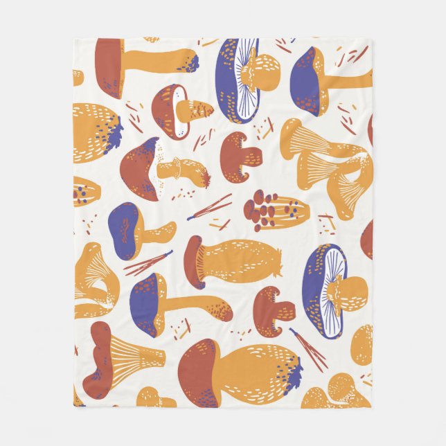 Vintage Edible Mushrooms Illustration Fleece Blanket (Front)