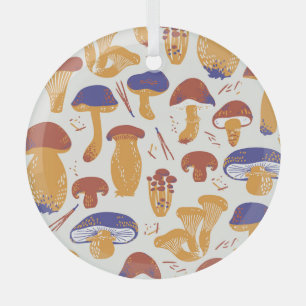 Vintage Edible Mushrooms Illustration Glass Ornament