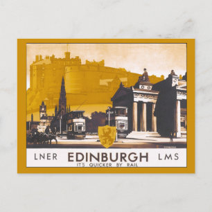Vintage Edinburgh LNER/LMS railway travel ad Postcard