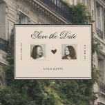 Vintage Editorial Facing two Portrait<br><div class="desc">Elegant editorial-style Save the Date card featuring double facing portraits of the couple for a timeless and romantic wedding announcement.

This luxury wedding invitation design highlights matching portrait photos placed face to face,  creating a refined and artistic look perfect for modern,  vintage-inspired celebrations.</div>