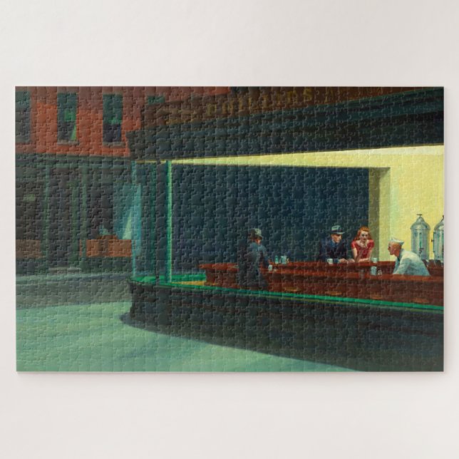 Vintage Edward Hopper Nighthawks Diner Poster Jigsaw Puzzle (Horizontal)