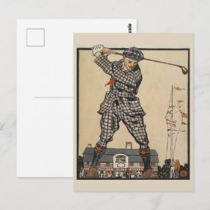 Vintage Edward Penfield Golf Illustration Art Postcard