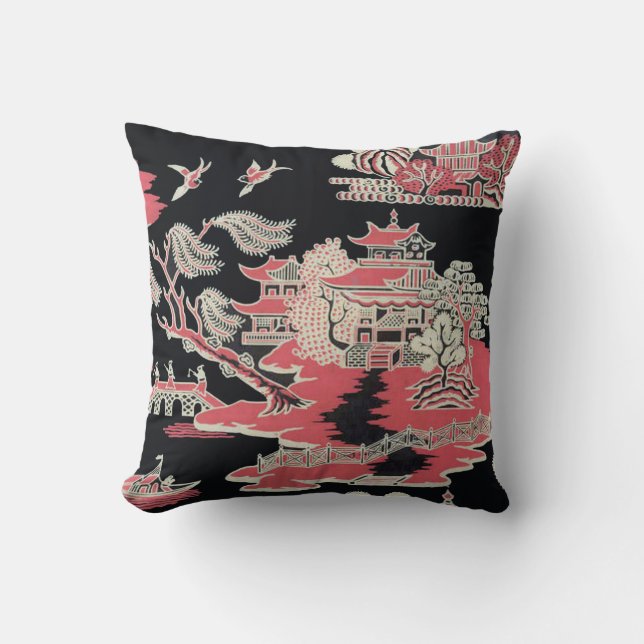 Vintage Edwardian Chinoiserie Pillow Throw (Front)