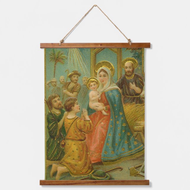 Vintage Edwardian Era Nativity Christmas Card Hanging Tapestry (Front)