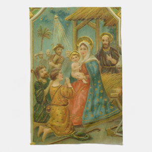 Vintage Edwardian Era Nativity Christmas Card Kitchen Towel