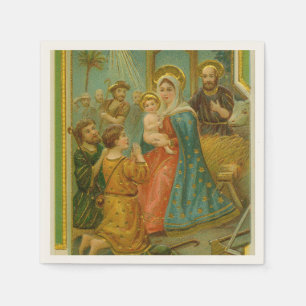Vintage Edwardian Era Nativity Christmas Card Napkin