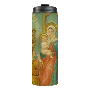 Vintage Edwardian Era Nativity Christmas Card Thermal Tumbler