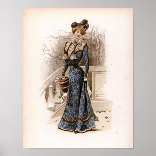 Vintage Edwardian Fashion Lady With Basket  Poster (Front)