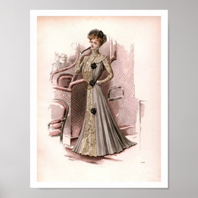  Vintage Edwardian Lady Fashion Illustration Poster (Front)