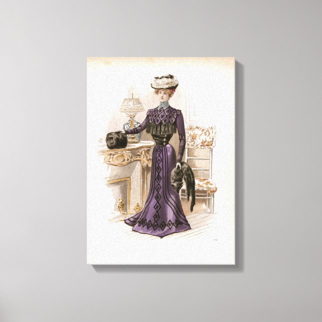 Vintage Edwardian Lady Fox Fashion Illustration    Canvas Print (Front)
