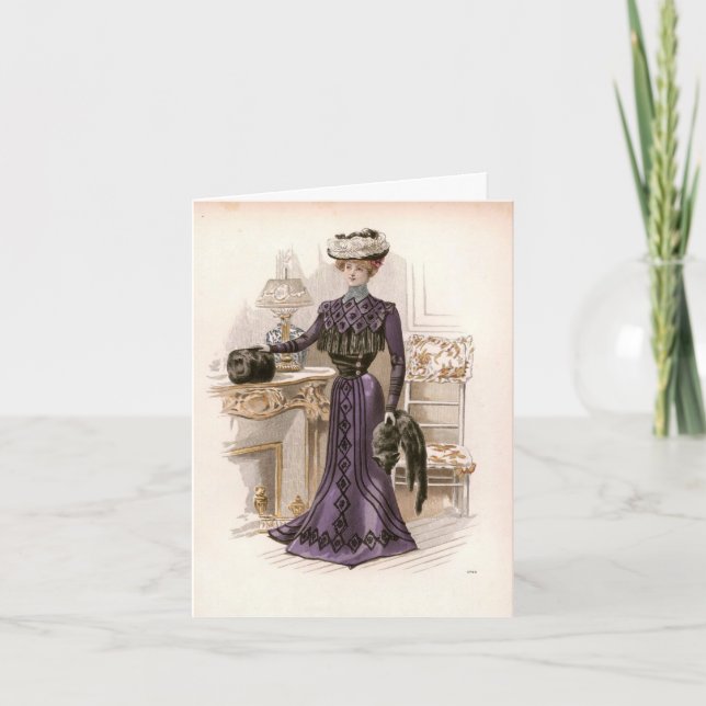 Vintage Edwardian Lady Fox Fashion Illustration  Card (Front)