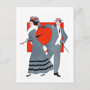 Vintage Edwardian Valentine Couple Illustration  Postcard