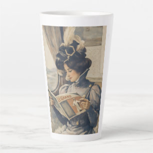 Vintage Edwardian Woman Reading on Train Latte Mug