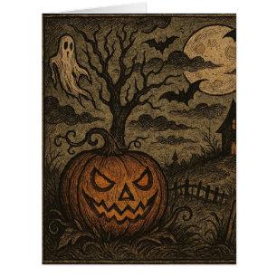 Vintage, éffrayant Halloween citrouille/fantôme