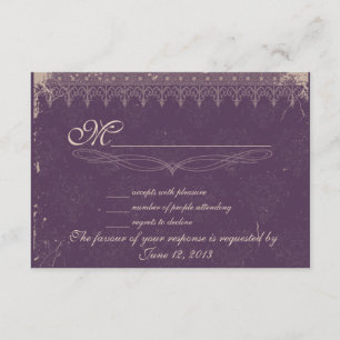 Vintage eggplant damask wedding RSVP Card