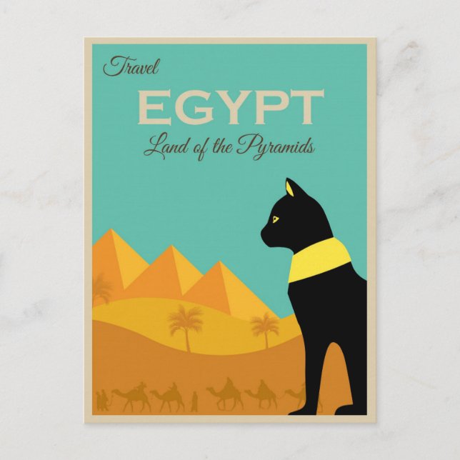 Vintage Egypt Pyramids Bastet Cat Travel Postcard (Front)
