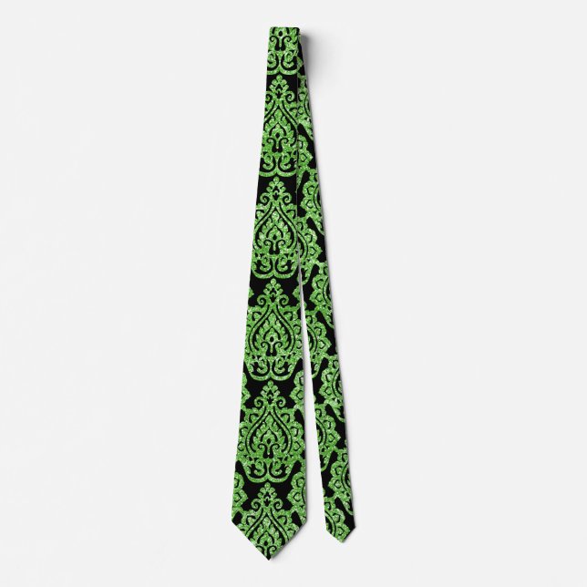 Vintage Egyptian Green Glitter Ornamental Pattern Tie (Front)