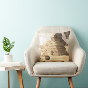 Vintage Egyptian Sphinx Collage Art – Retro Travel Throw Pillow