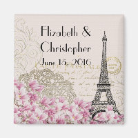 Vintage Eiffel Tower and Pink Flowers Wedding Date