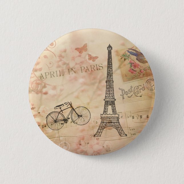 Vintage Eiffel Tower Art 2 Inch Round Button (Front)