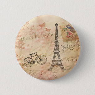 Vintage Eiffel Tower Art 2 Inch Round Button