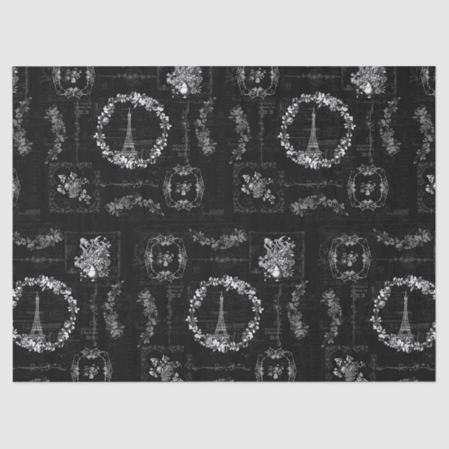 Vintage Eiffel Tower Black Ephemera Decoupage Tissue Paper (Front)