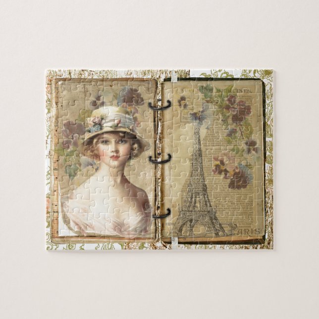 Vintage Eiffel Tower & Girl - Love Paris Jigsaw Puzzle (Horizontal)
