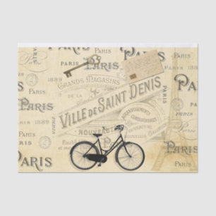 Vintage Eiffel Tower Key Bicycle French Script Tissue Paper