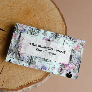Vintage Eiffel Tower mannequin floral collage Business Card
