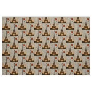 Vintage Eiffel Tower Natural Linen Fabric