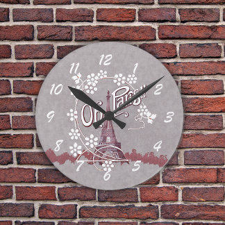 Vintage Eiffel Tower Oh Paris France Daisy Round Clock