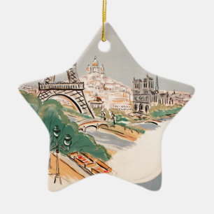 Vintage Eiffel Tower Paris Air Travel Advertising Ceramic Ornament