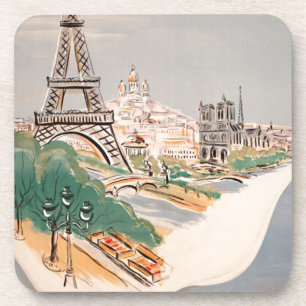 Vintage Eiffel Tower Paris Air Travel Advertising Coaster