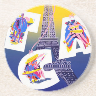 Vintage Eiffel Tower Paris Air Travel Advertising Coaster