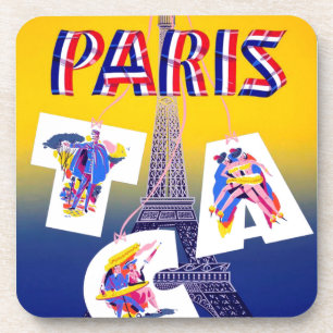 Vintage Eiffel Tower Paris Air Travel Advertising Coaster