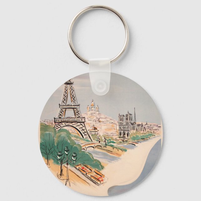 Vintage Eiffel Tower Paris Air Travel Advertising Keychain (Front)