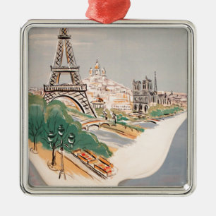 Vintage Eiffel Tower Paris Air Travel Advertising Metal Ornament
