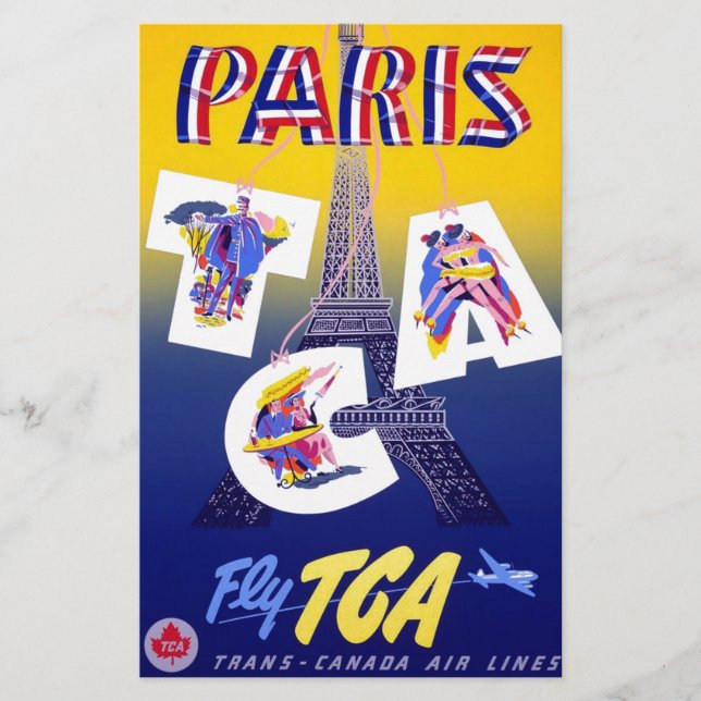 Vintage Eiffel Tower Paris Air Travel Advertising Stationery (Front)