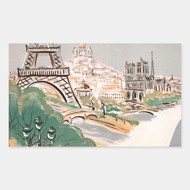 Vintage Eiffel Tower Paris Air Travel Advertising Sticker (Front)