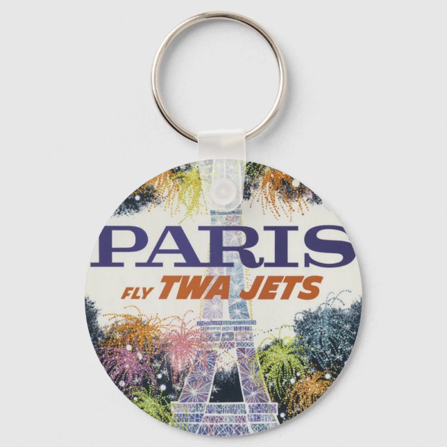 Vintage Eiffel Tower Paris Air Travel Keychain (Front)