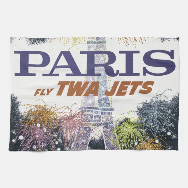Vintage Eiffel Tower Paris Air Travel Kitchen Towel (Horizontal)