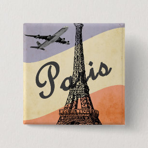 Vintage Eiffel Tower Paris European Air Travel 2 Inch Square Button