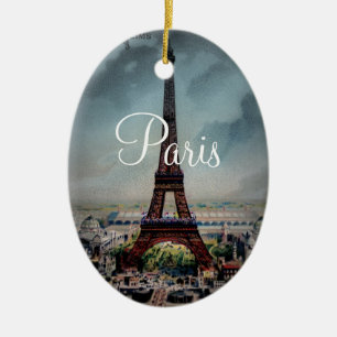Vintage Eiffel Tower Paris France Postcard Ceramic Ornament