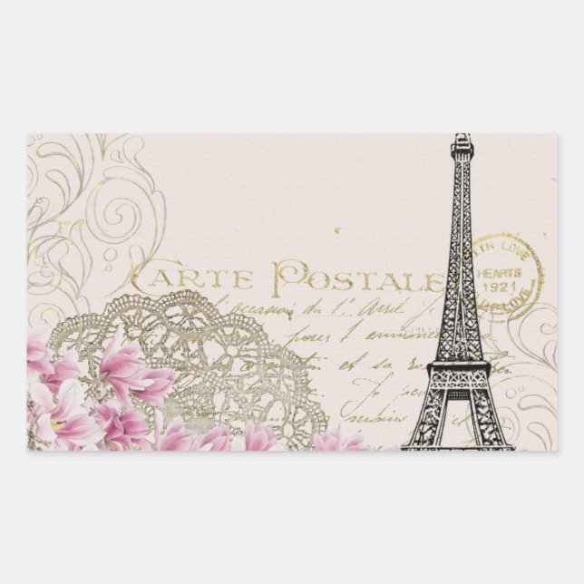 Vintage Eiffel Tower Paris France Romance Rose Sticker (Front)