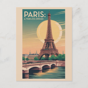Vintage Eiffel Tower Paris France Seine Travel Postcard