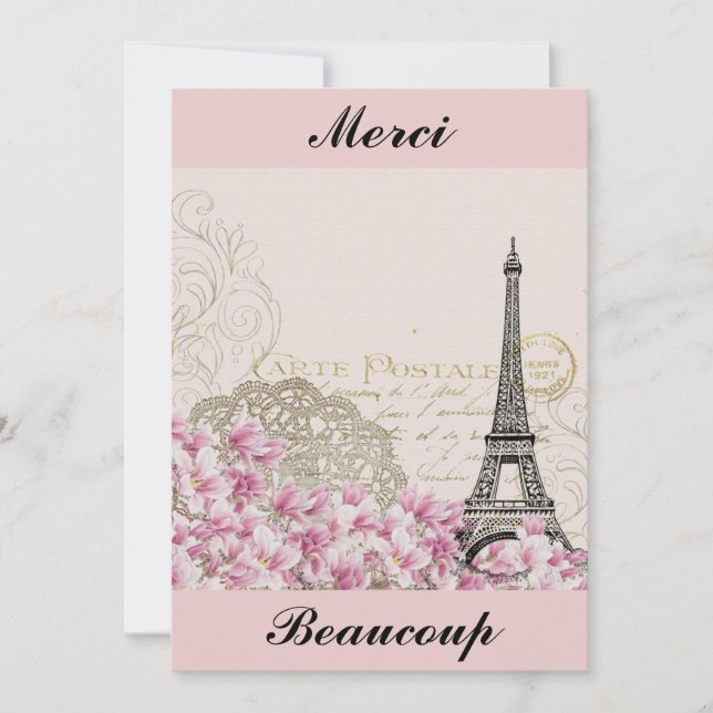 Vintage Eiffel Tower Paris France Thank You Card (Front)