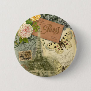 Vintage Eiffel Tower Paris France Travel collage 2 Inch Round Button
