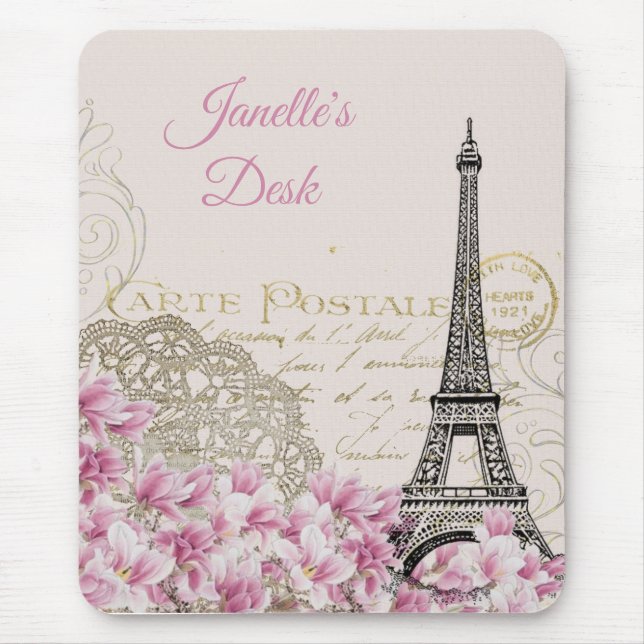 Vintage Eiffel Tower Paris Postcard Mouse Pad (Front)
