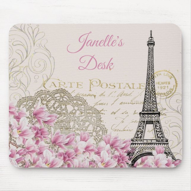 Vintage Eiffel Tower Paris Postcard Mouse Pad (Front)